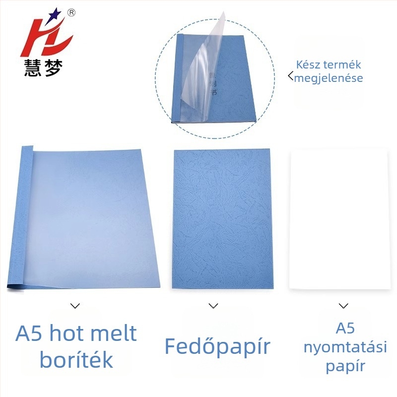 A5 hőragasztó boríték dokumentumokhoz, fehér belső, átlátszó külső, 2–15 mm vastagságig, könyvbe kötve