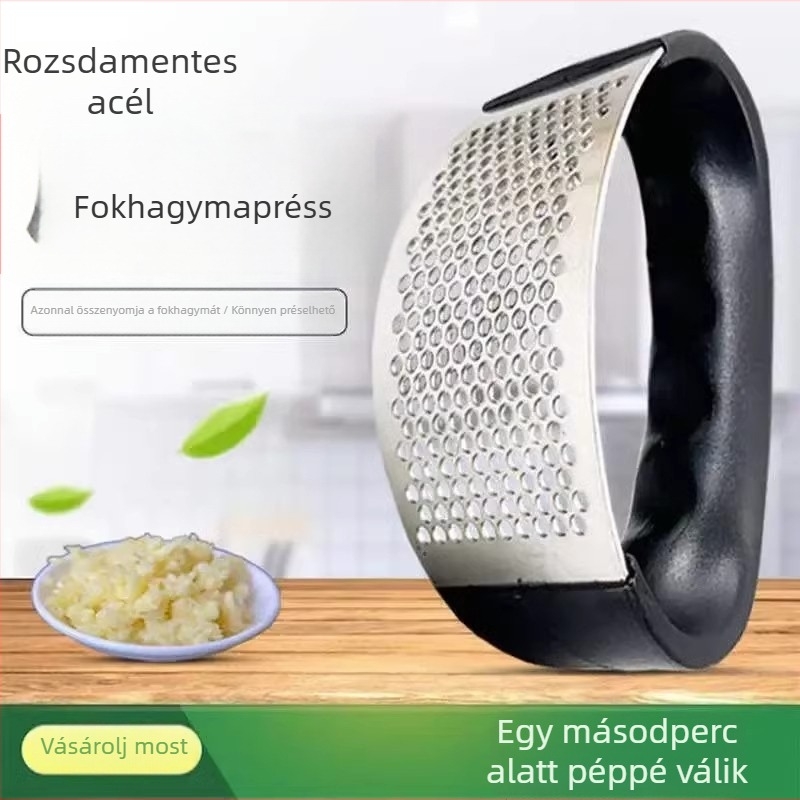 Rozsdamentes acél fokhagyma- és gyömbérprés – kézi konyhai eszköz fokhagyma paszta készítéséhez