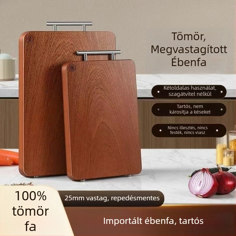 Ébenfa vágódeszka, masszív, tartós, kétoldalas konyhai vágódeszka otthoni használatra, csúszásmentes