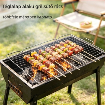 Rozsdamentes acél barbecue grillrács – vastított és megerősített, négyszögletes sütőrács kültéri kempingezéshez