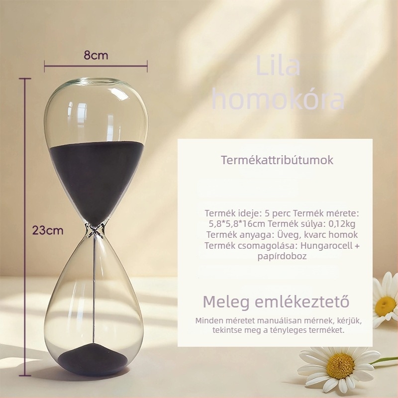 Gyöngyházfényű színes üveg homokóra – asztali dísz, otthoni dekoráció
