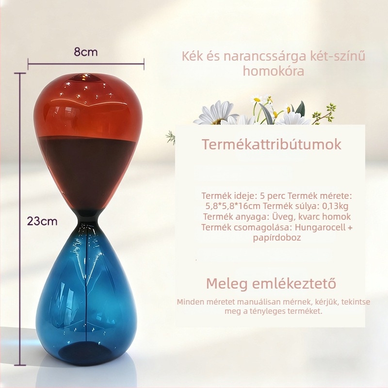 Gyöngyházfényű színes üveg homokóra – asztali dísz, otthoni dekoráció