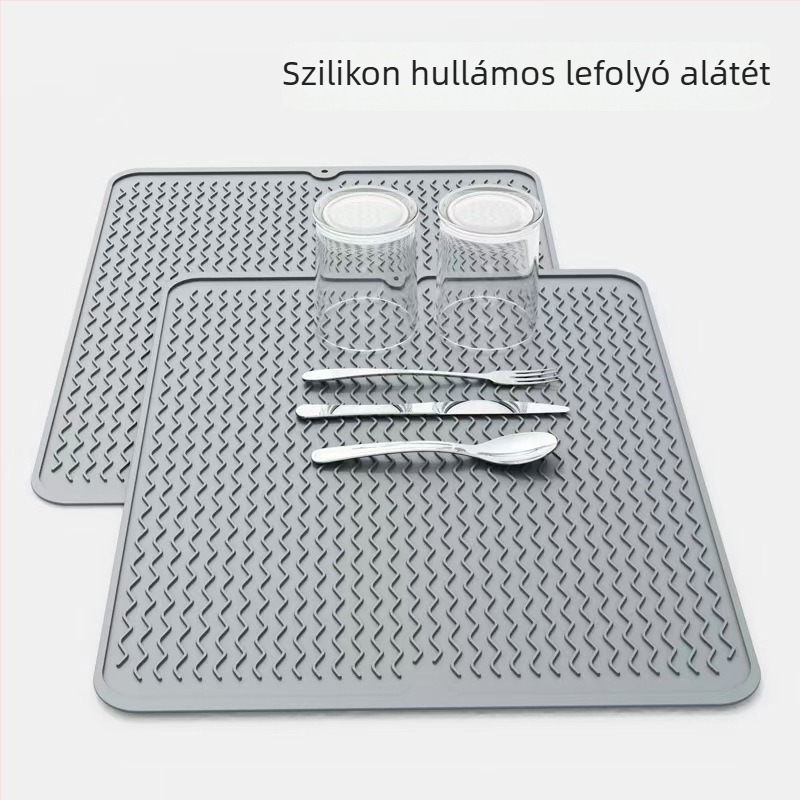 Szilikon konyhai matrac vízelvezetővel, hőszigeteléssel, csúszásmentes, ellenálló a magas hőmérsékletnek, edények és tányérok alátéte