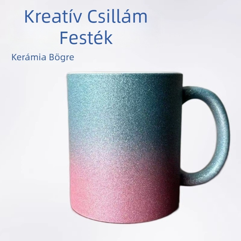 Sublimációhoz készült kerámia bögre ívelt fogantyúval és átmenet színű bevonattal