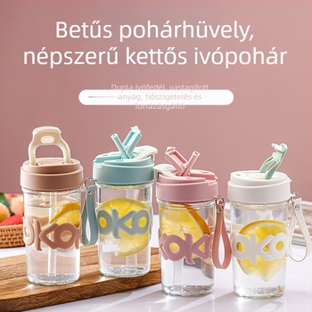 Hőálló üvegpohár fedéllel, 420 ml, hordozó fogantyú