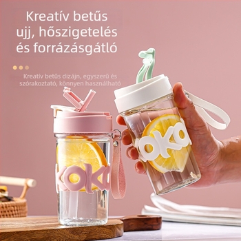 Hőálló üvegpohár fedéllel, 420 ml, hordozó fogantyú