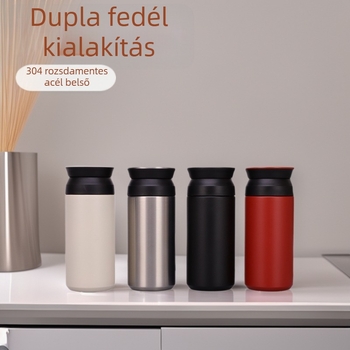 304 rozsdamentes acél irodai termosz, dupla fedél, tea–víz elkülönítés, prémium üzleti ajándék
