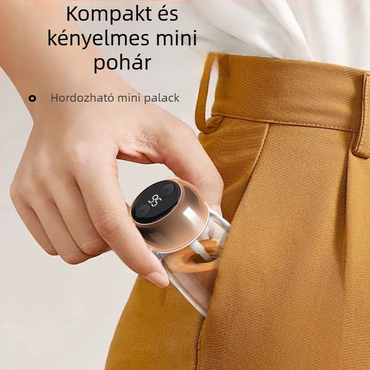 Mini fehérje shaker hőmérséklet kijelzővel, élelmiszer-minőségű Tritan anyagból, újratölthető tejpor keverő pohár