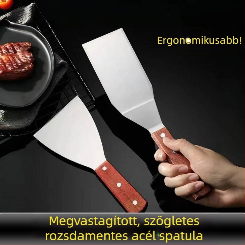 Rozsdamentes acél grill spatula készlet fa nyéllel; tiramisu spatula; torta spatula/ kés; szögletes demold spatula