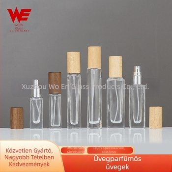 Üvegparfümös üveg fa fedéllel, permetező, utazáshoz – üres üveg (30 ml/10 ml/5 ml/15 ml/20 ml), négyszögletes formájú.