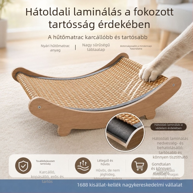 Macska-lounge kanapé beépített karmoló deszkával és ággyal, univerzális macskáknak és kutyáknak, nagy méretű, fejlesztett, szőrmentes