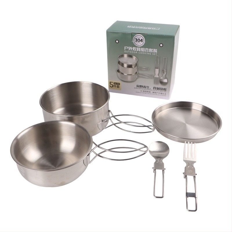 304 rozsdamentes acél edénykészlet kempingezéshez, összecsukható és könnyen tárolható, hordozható