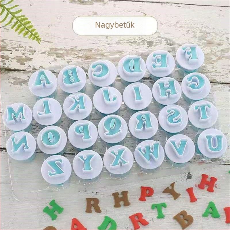 26 betű és szám – rugós nyomóforma kekszhez, fondán díszítéshez és torta nyomtatásához