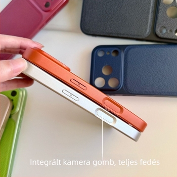 Lychee bőr textúrájú védőtok iPhone 15–17 Pro/Max számára, nagy nézetablak, egyszínű, matt felület