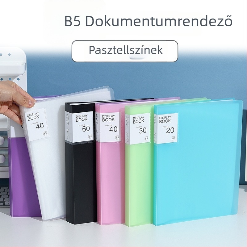 Bonbon színű B5-ös függőleges átlátszó beszúró mappa, PP vízálló irodai dokumentumokhoz