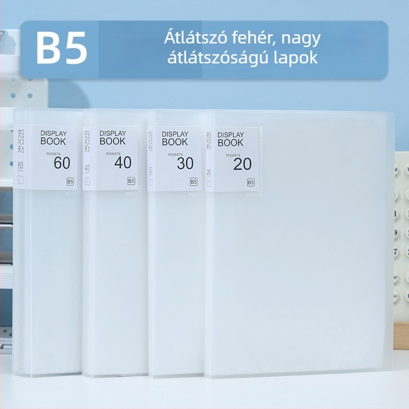 Bonbon színű B5-ös függőleges átlátszó beszúró mappa, PP vízálló irodai dokumentumokhoz