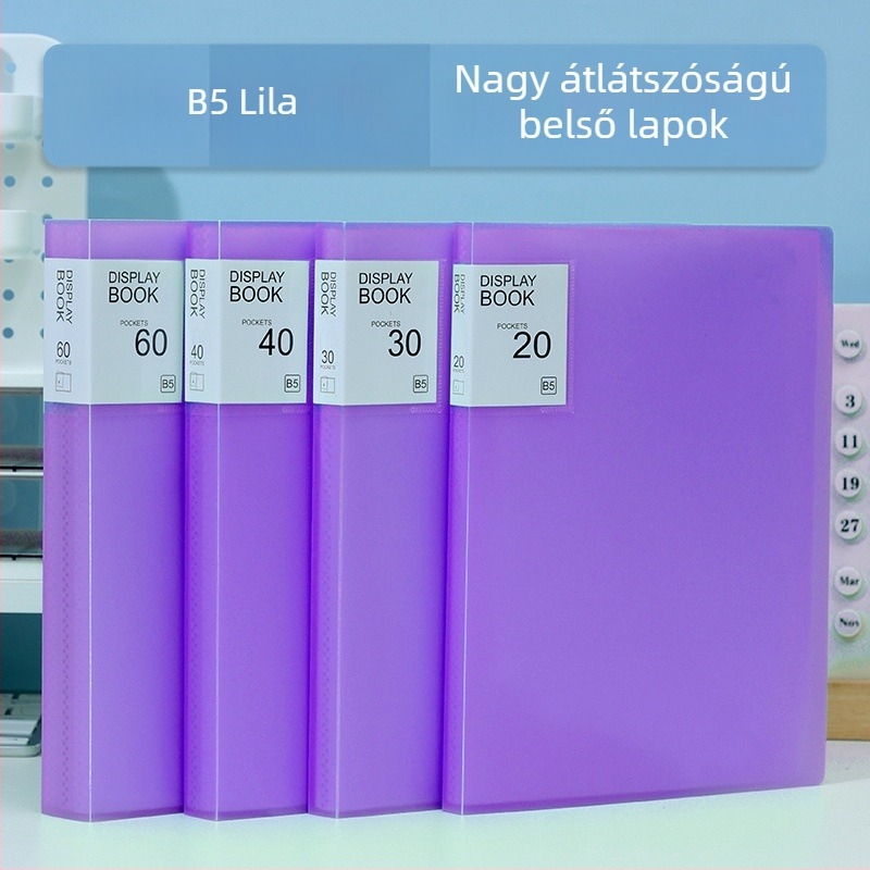 Bonbon színű B5-ös függőleges átlátszó beszúró mappa, PP vízálló irodai dokumentumokhoz