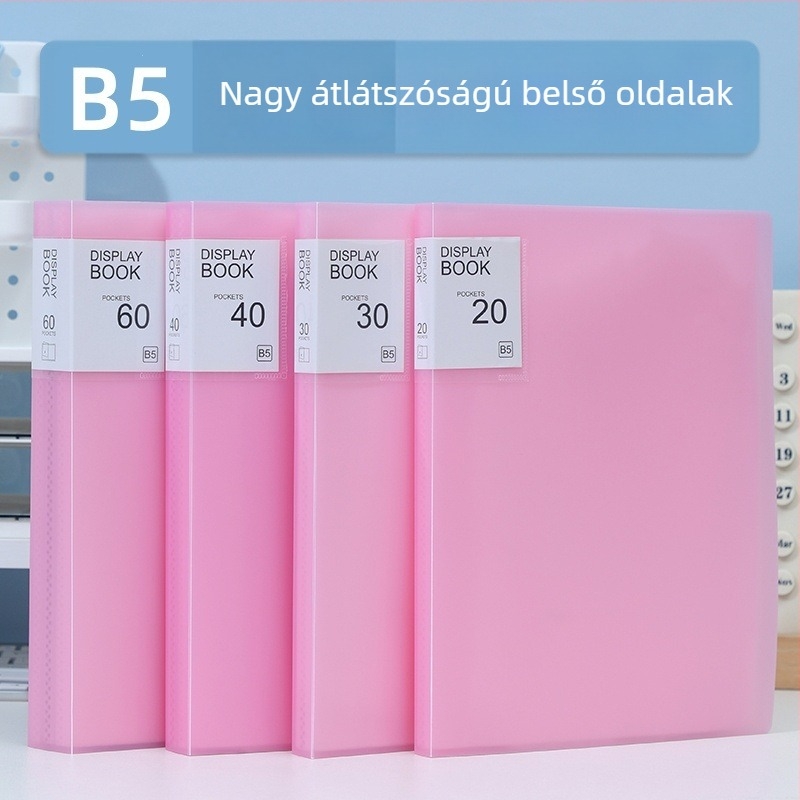 Bonbon színű B5-ös függőleges átlátszó beszúró mappa, PP vízálló irodai dokumentumokhoz