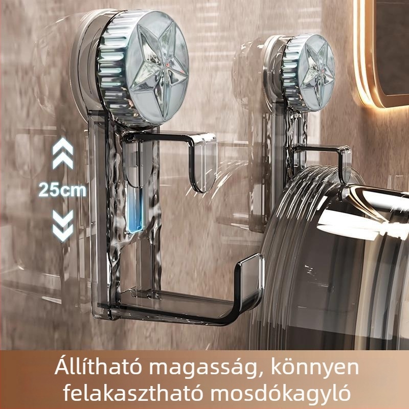 Falra szerelhető mosdókagyló tároló polc szívócsészével, fúrás nélkül, fürdőszobába
