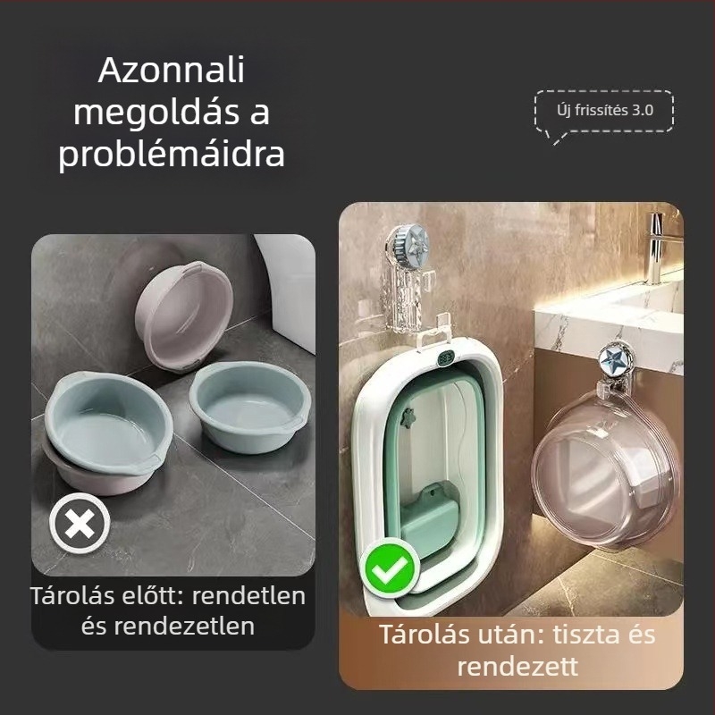Falra szerelhető mosdókagyló tároló polc szívócsészével, fúrás nélkül, fürdőszobába