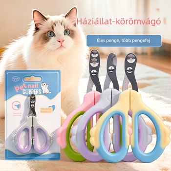 Macska- és kutya körömvágó olló, rozsdamentes acél, kör alakú nyílással