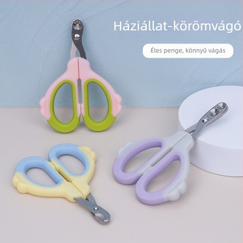 Macska- és kutya körömvágó olló, rozsdamentes acél, kör alakú nyílással