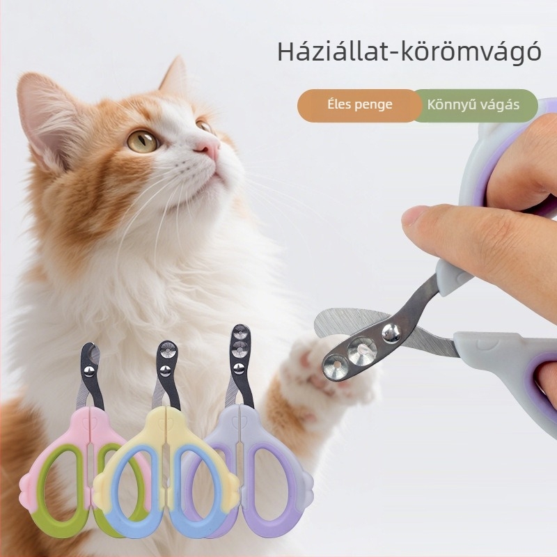 Macska- és kutya körömvágó olló, rozsdamentes acél, kör alakú nyílással