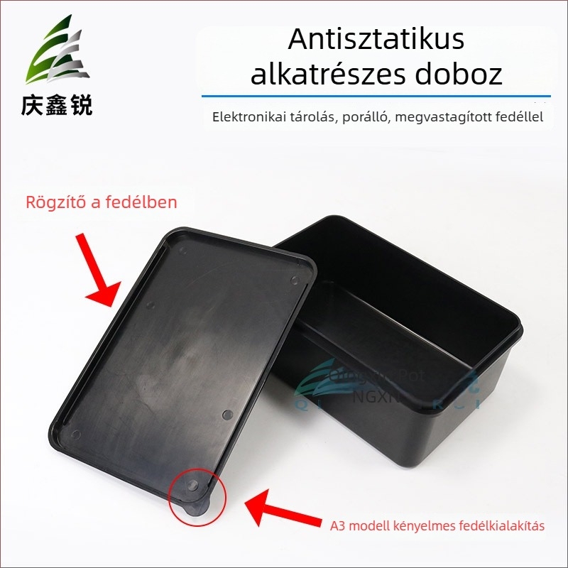 Antisztatikus alkatrész-tároló doboz fedéllel
