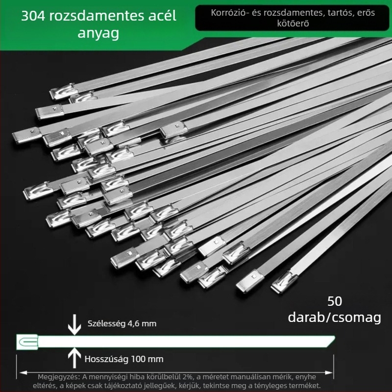 304 rozsdamentes acél kábelkötegek, 4,6 mm széles, önzáró fém szalagok címkével, tengeri felhasználás, korrózióálló