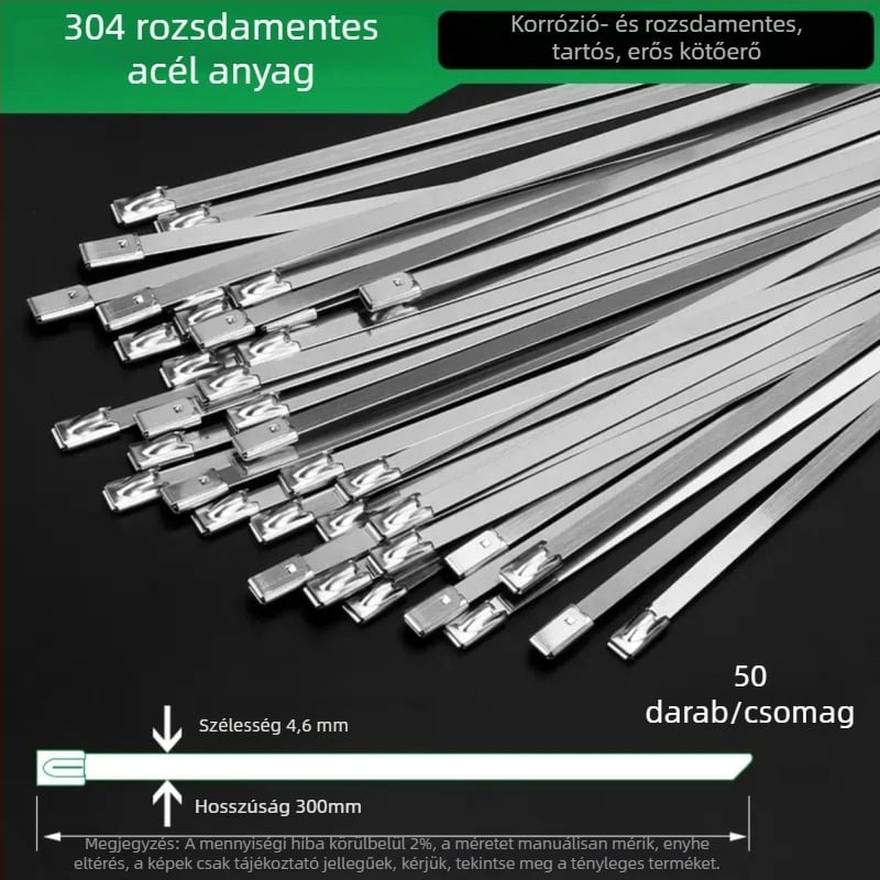 304 rozsdamentes acél kábelkötegek, 4,6 mm széles, önzáró fém szalagok címkével, tengeri felhasználás, korrózióálló