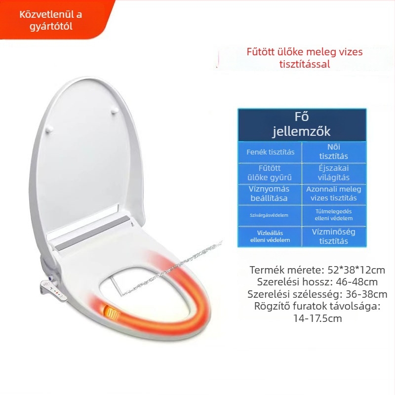 Intelligens WC-ülőfedél fűtéssel, univerzális méret, többfunkciós bidet nőknek mosás, fűtött ülőke, meleg levegő szárítás, öntisztító sugár, állítható furatok közötti távolság 13–18 mm