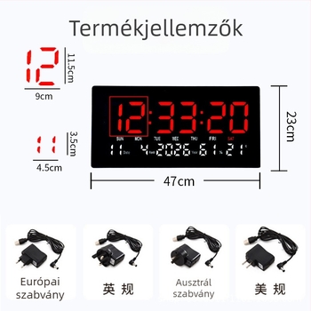 LED-es falra szerelt digitális óra örök naptárral és ébresztővel – modern kínai stílus.