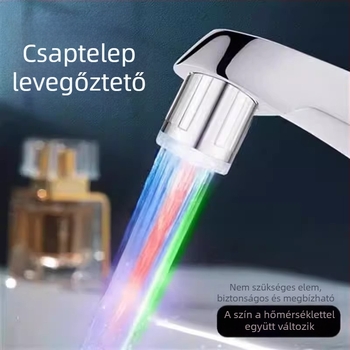 LED csaptele hőmérséklet-szabályozással és színváltással, otthoni használatra, fröccsenésálló kifolyó a konyhai mosogatóhoz, intelligens forró és hideg víz