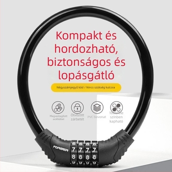 Kerékpárzár jelszavas védelemmel és acélkábel lánccal hegyi kerékpárokhoz és elektromos kerékpárokhoz