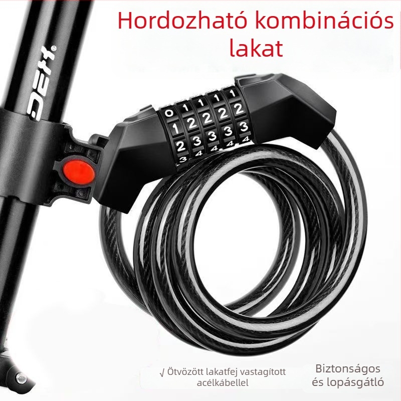 Kerékpárzár jelszavas védelemmel és acélkábel lánccal hegyi kerékpárokhoz és elektromos kerékpárokhoz
