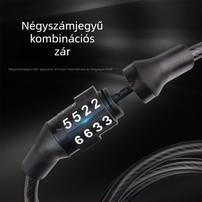 Kerékpárzár jelszavas védelemmel és acélkábel lánccal hegyi kerékpárokhoz és elektromos kerékpárokhoz