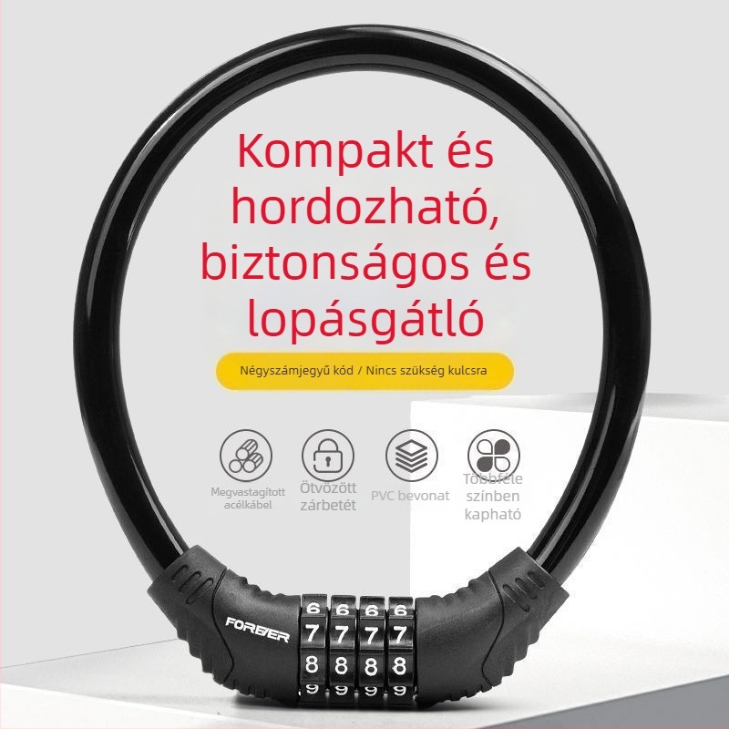 Kerékpárzár jelszavas védelemmel és acélkábel lánccal hegyi kerékpárokhoz és elektromos kerékpárokhoz
