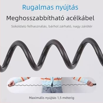 Hordozható kerékpár jelszavas zár acélkábel, lopás elleni védelem, rugós mechanizmus, nagy rugalmasság