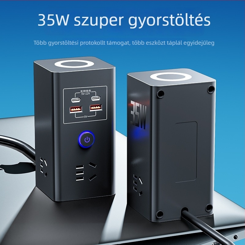 Vezeték nélküli telefon töltésre alkalmas intelligens konnektor, többfunkciós USB gyors töltéssel, otthoni vagy kollégiumi használatra