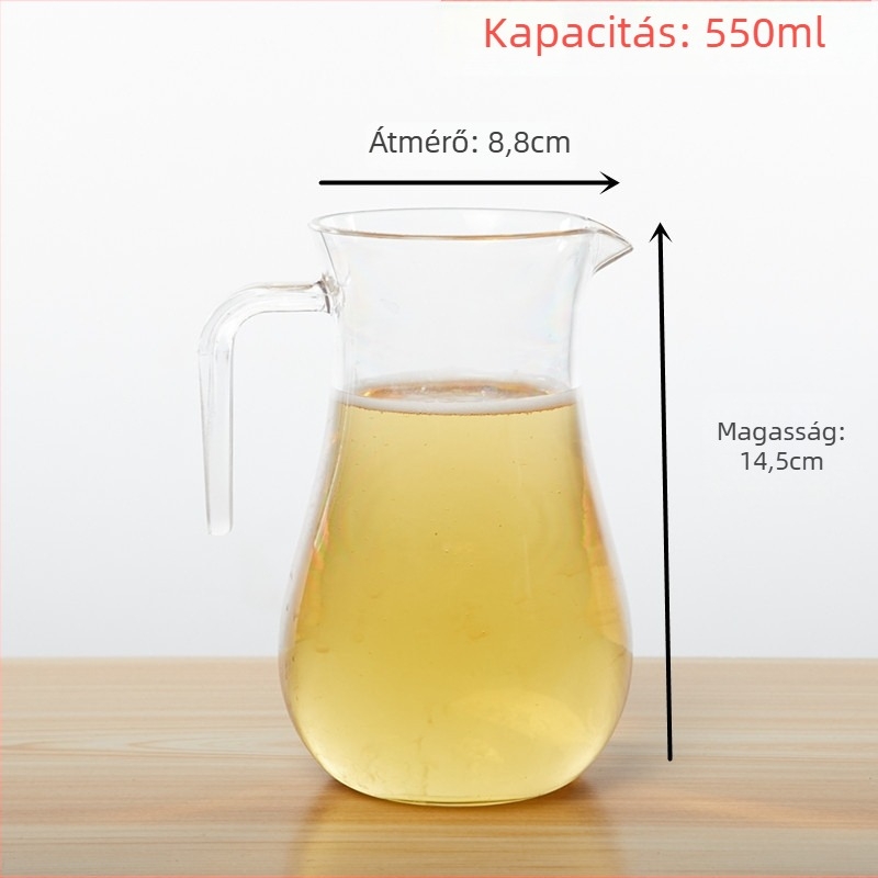 Akril dekantőr fogantyúval, átlátszó likőr- és gyümölcslé adagoló, kapacitás 1000 ml felett
