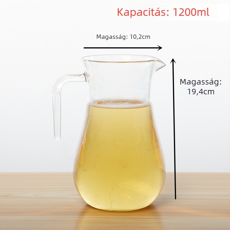 Akril dekantőr fogantyúval, átlátszó likőr- és gyümölcslé adagoló, kapacitás 1000 ml felett
