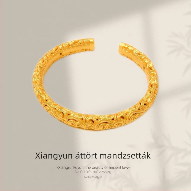 Aranyozott réz karkötő nyitott mintás felhőmotívummal, női, kínai hagyományos stílus, elegáns és sokoldalú