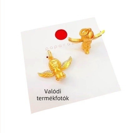 Női aranyozott angyalszárny medálos nyaklánc, Cupido medállal és kulcscsont-nyaklánccal szerencse gyöngyökkel