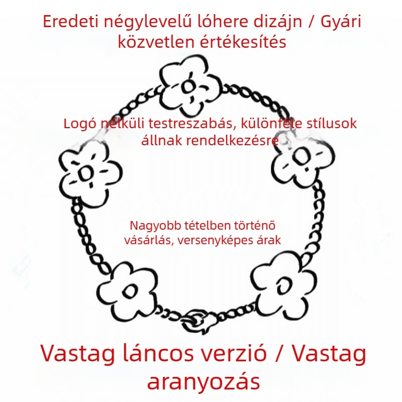 Női 18K karneol karkötő négylevelű lóhere és ötpetál virággal, vastagított minimalist design
