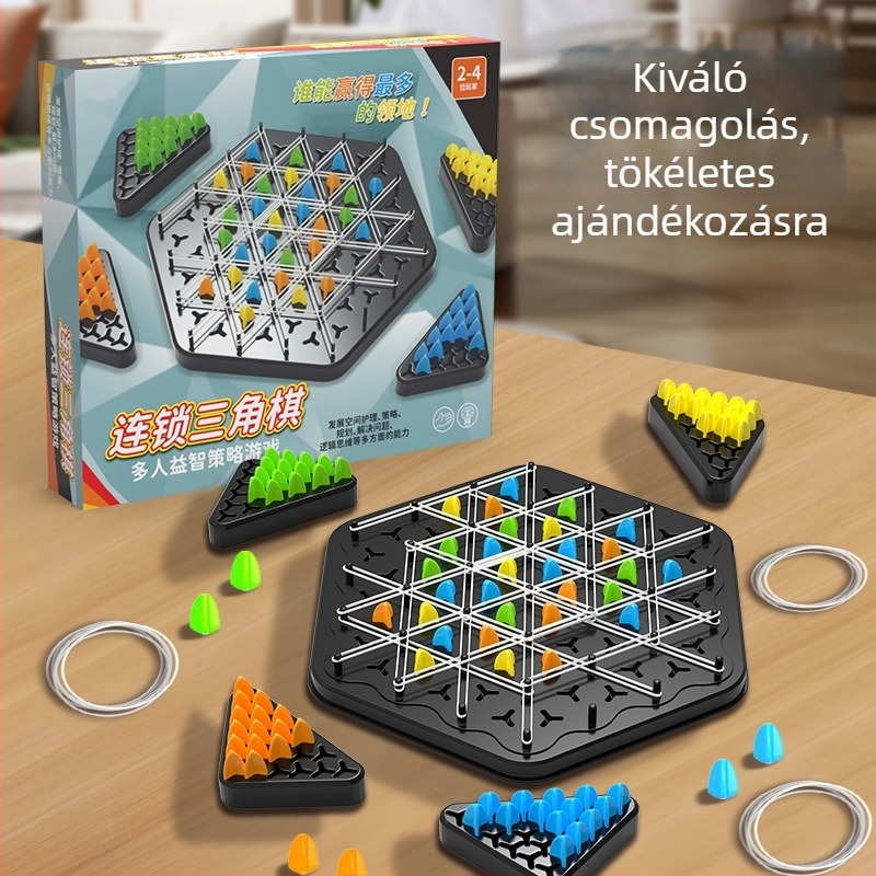 Háromszög alakú sakk-logikai puzzle gyerekeknek, a logikus gondolkodás fejlesztése és a szülő–gyerek interakció