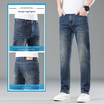 Férfi egyenes szabású denim farmer, mikro-elasticitás, pamut, tavasz-nyár, casual