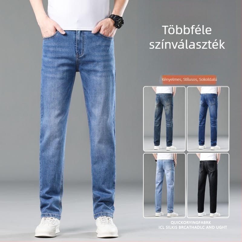 Férfi egyenes szabású denim farmer, mikro-elasticitás, pamut, tavasz-nyár, casual