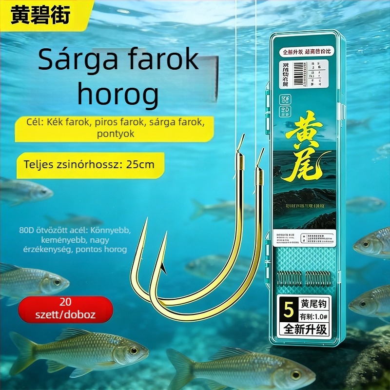 25 cm hosszú sárga farkú kettős horog készlet piros farkú horogokkal és barázdált véggel