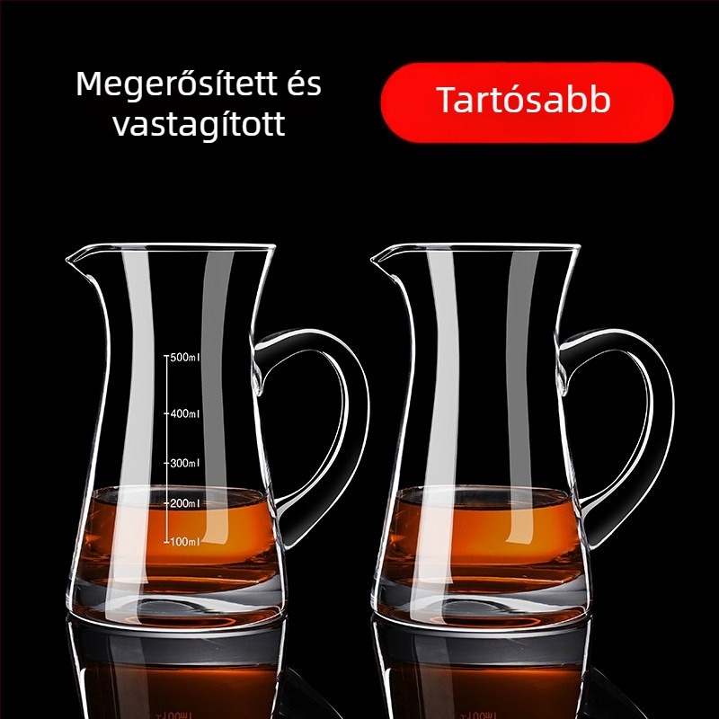 Erősített és vastagított italkiadó készlet üveg decantőrrel, boros kannával és tölcsérrel