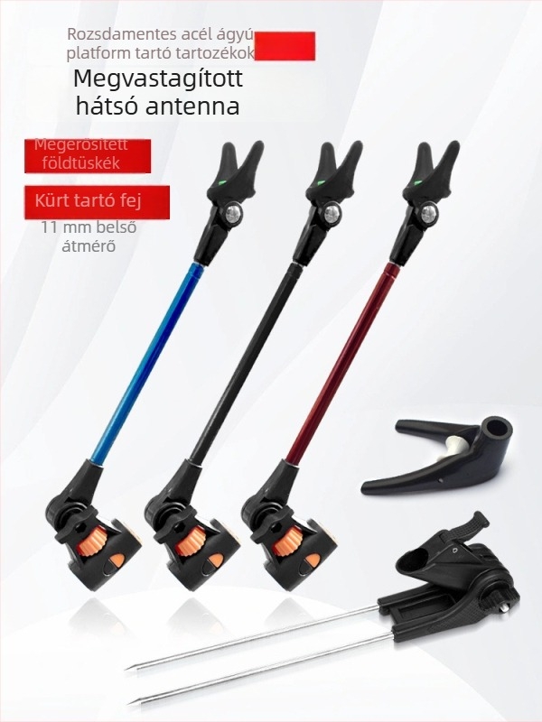 Tartó horgászbotoknak rozsdamentes acélból, vastag alapú, teleszkópos és forgó, színes antenna